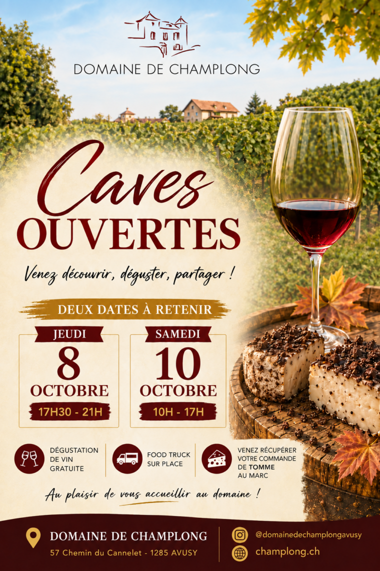 Rendez-vous les 8 et 10 octobre pour nos journées caves ouvertes et tommes au marc !